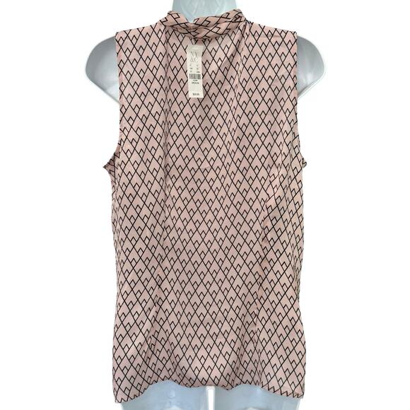 New York and Co Pink Black Diamond Chevron Tie Front Blouse size M NEW Tags - Picture 2 of 9